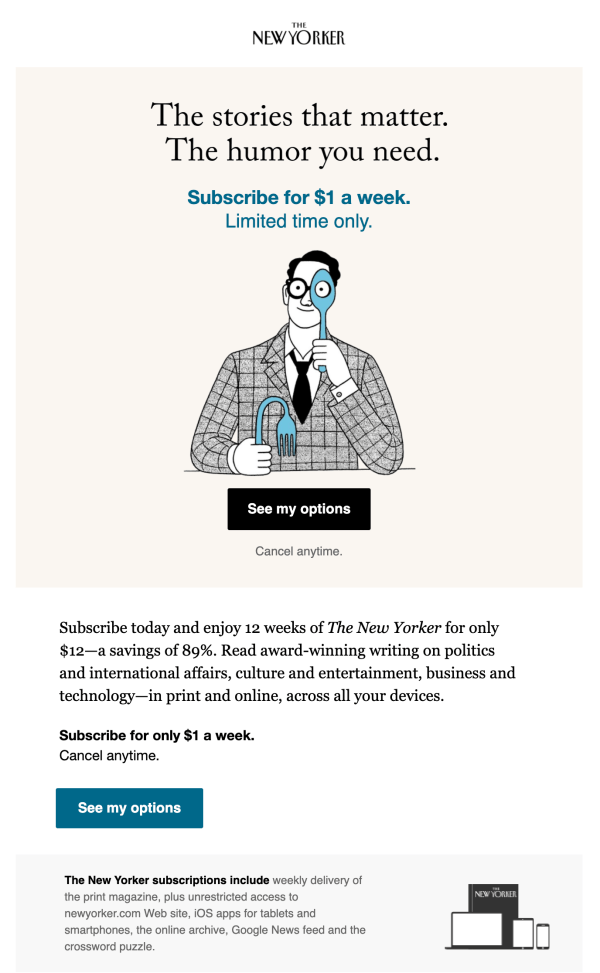 new yorker retention discount email