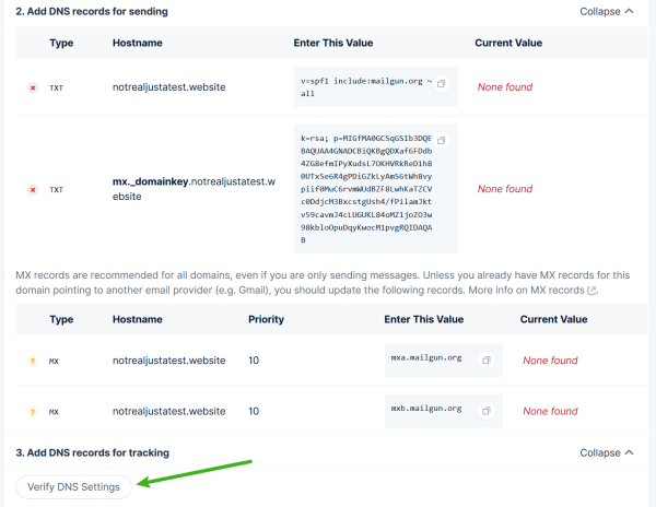 Verify DNS settings